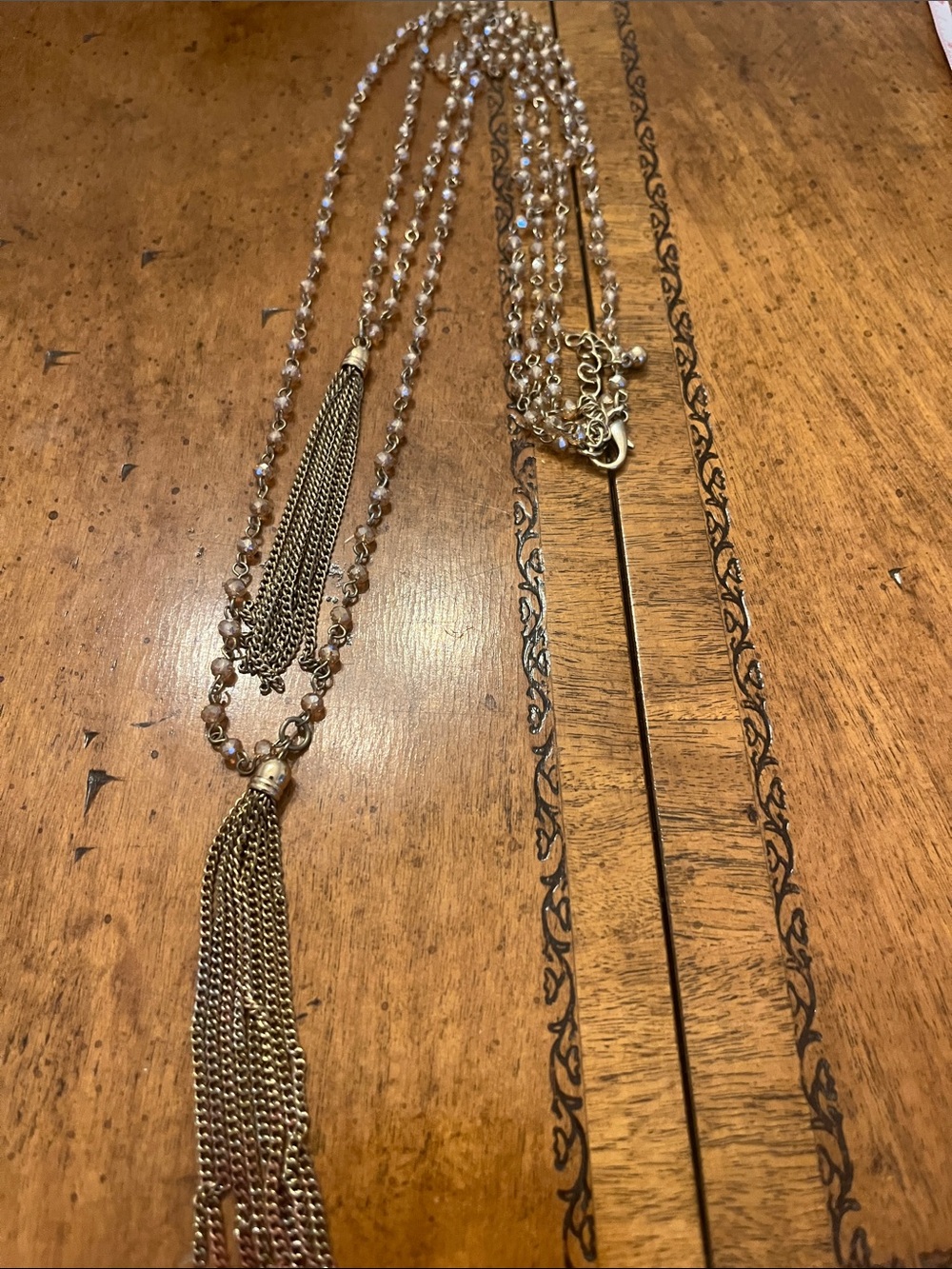 Natasha Accessories Beaded Tassel Long Statement Necklace